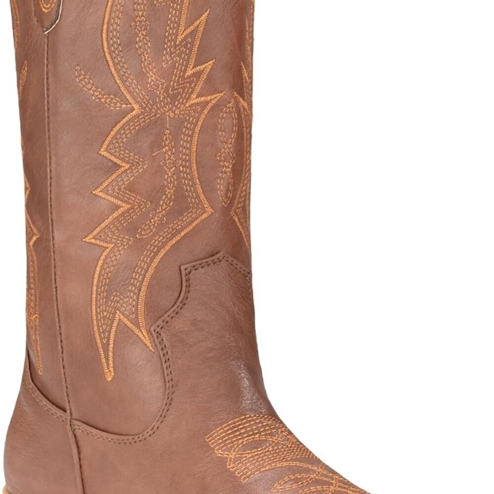 Women Western Cowboy Boots Synthetic Leather Mid Calf Water Resistant Size 8